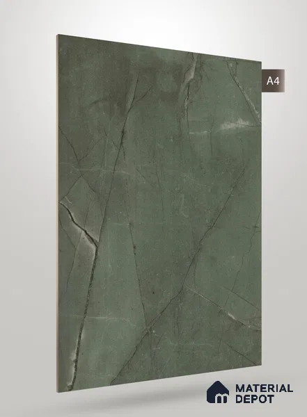 Green Marble Look PU 1779 8 ft x 4 ft High Gloss Finish Decorative Laminate - 1.25 mm | Suitable for TV Unit, Wardrobe, Kitchen Cabinets