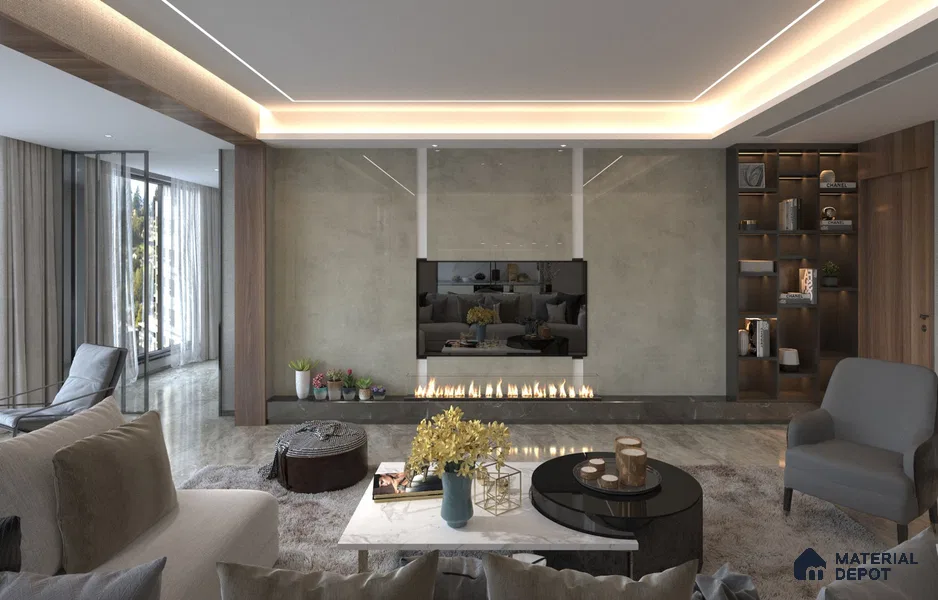 Beige Marble Look PU 466 8 ft x 4 ft High Gloss Finish Decorative Laminate - 1 mm | Suitable for TV Unit, Wardrobe, Kitchen Cabinets