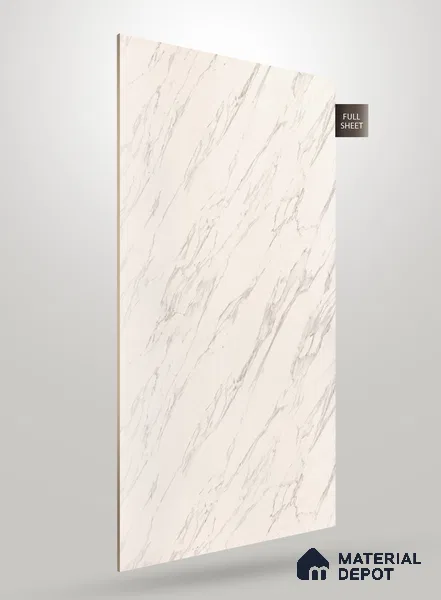 White Marble Look PU 585 8 ft x 4 ft High Gloss Finish Decorative Laminate - 1 mm | Suitable for TV Unit, Wardrobe, Kitchen Cabinets