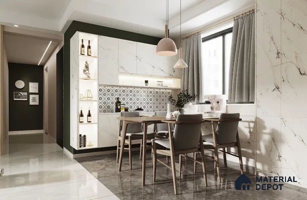 White Marble Look SM 544 8 ft x 4 ft Texture Finish Decorative Laminate - 1 mm | Suitable for TV Unit, Wardrobe, Kitchen Cabinets