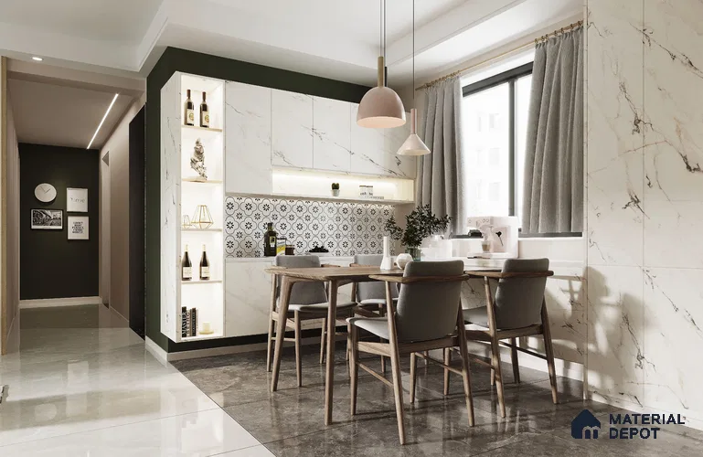 White Marble Look SM 544 8 ft x 4 ft Texture Finish Decorative Laminate - 1 mm | Suitable for TV Unit, Wardrobe, Kitchen Cabinets