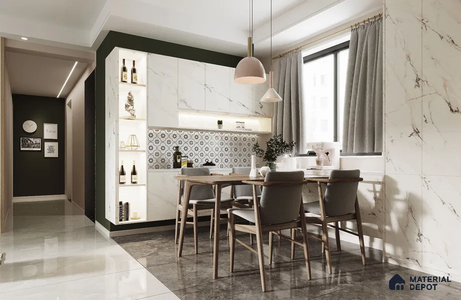 White Marble Look SM 544 8 ft x 4 ft Texture Finish Decorative Laminate - 1 mm | Suitable for TV Unit, Wardrobe, Kitchen Cabinets