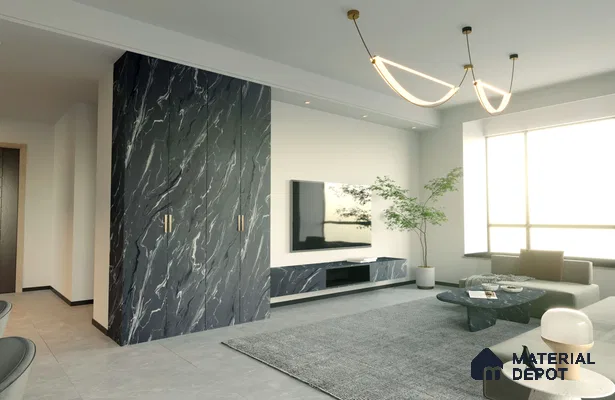 Black Marble Look SM 546 8 ft x 4 ft Super Matte Finish Decorative Laminate - 1 mm | Suitable for TV Unit, Wardrobe, Kitchen Cabinets