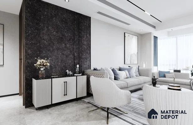 Black Marble Look SM 552 8 ft x 4 ft Texture Finish Decorative Laminate - 1 mm | Suitable for TV Unit, Wardrobe, Kitchen Cabinets