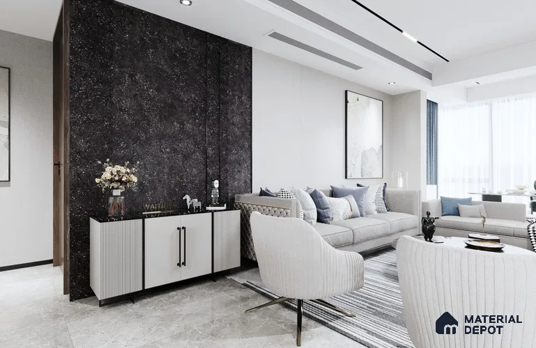 Black Marble Look SM 552 8 ft x 4 ft Texture Finish Decorative Laminate - 1 mm | Suitable for TV Unit, Wardrobe, Kitchen Cabinets
