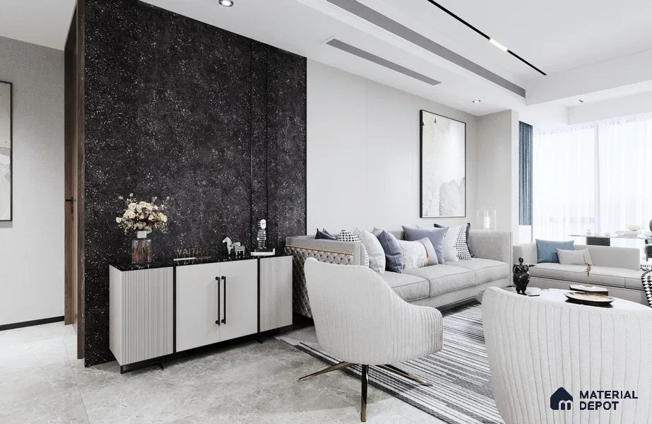 Black Marble Look SM 552 8 ft x 4 ft Texture Finish Decorative Laminate - 1 mm | Suitable for TV Unit, Wardrobe, Kitchen Cabinets