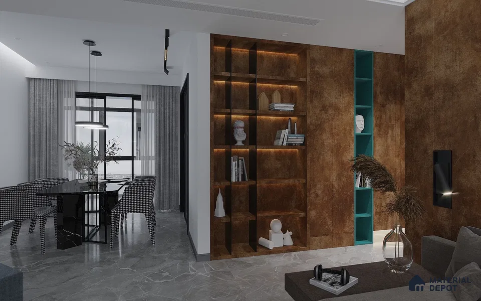 Brown Marble Look VS 1615 8 ft x 4 ft Texture Finish Decorative Laminate - 1.25 mm | Suitable for TV Unit, Wardrobe, Kitchen Cabinets