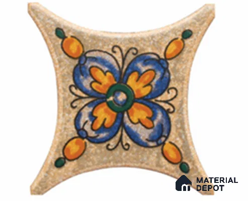 Moroccan Look Floor & Wall Insert Tile TL 11427 N Orange & Blue Floral Insert 3 inch x 3 inch Matte Finish Porcelain Tile - 9 mm | Suitable For Bathroom, Kitchen, Dining Area