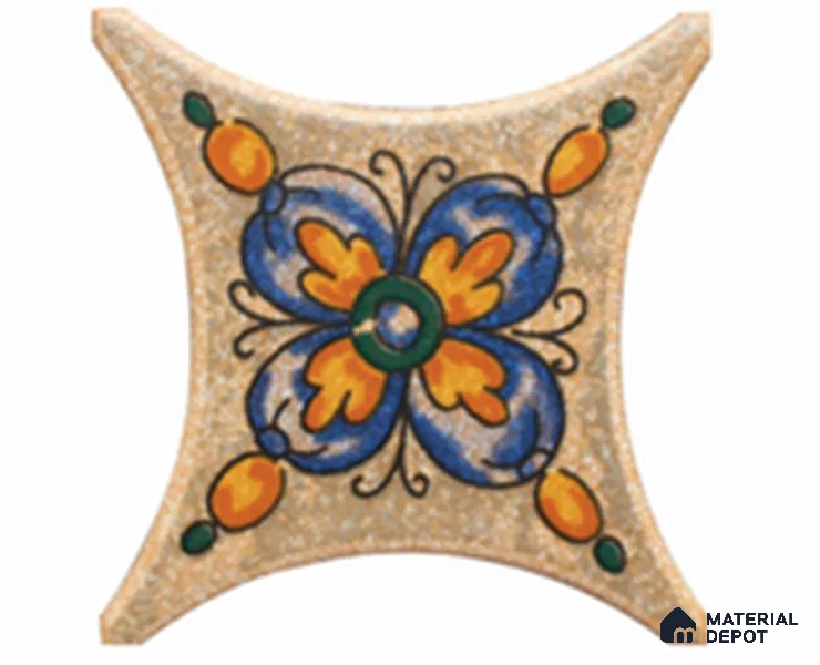 Moroccan Look Floor & Wall Insert Tile TL 11427 N Orange & Blue Floral Insert 3 inch x 3 inch Matte Finish Porcelain Tile - 9 mm | Suitable For Bathroom, Kitchen, Dining Area