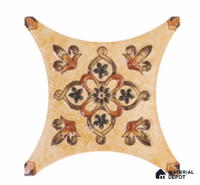 Moroccan Look Floor & Wall Insert Tile TL 11427 I Cream Floral Star Insert 3 inch x 3 inch Matte Finish Porcelain Tile - 9 mm | Suitable For Bathroom, Kitchen, Dining Area