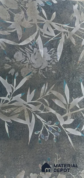 Cement Wall Tile TL 06795 Midnight Bloom 2 ft x 1 ft Grey Ceramic Glossy Finish Tile - 9 mm | Ideal for Living Room, Bathroom, Kitchen