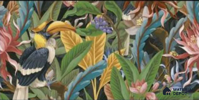Tropical Wall Tile TL 06782 Jungle Shadow A 2 ft x 1 ft Multi Colour Ceramic Glossy Finish Pattern 1 Tile - 9 mm | Ideal for Living Room, Bathroom, Kitchen | Please Expect a Slight Variation of Pattern