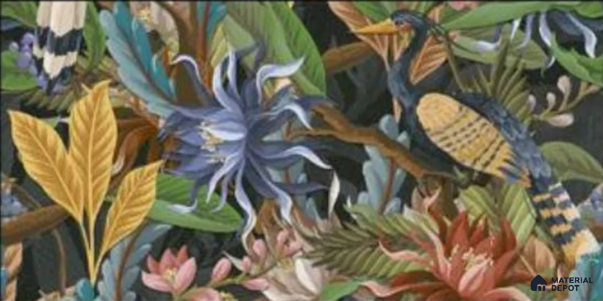 Tropical Wall Tile TL 06782 B Jungle Shadow B 2 ft x 1 ft Multi Colour Ceramic Matte Finish Pattern 2 Tile - 9 mm | Ideal for Living Room, Bathroom, Kitchen | Please Expect a Slight Variation of Pattern