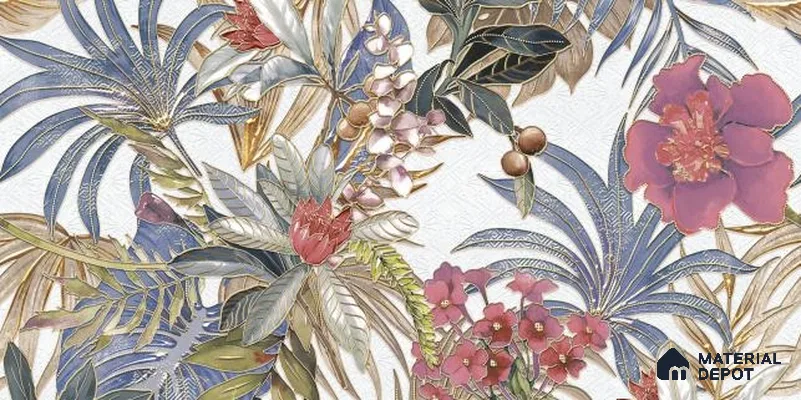 Floral Wall Tile TL 06785 Arctic Foliage A 2 ft x 1 ft Multi Colour Ceramic Matte Finish Pattern 1 Tile - 9 mm | Ideal for Living Room, Bathroom, Kitchen | Please Expect a Slight Variation of Pattern