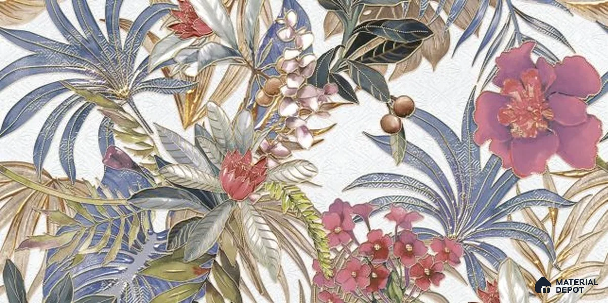 Floral Wall Tile TL 06785 Arctic Foliage A 2 ft x 1 ft Multi Colour Ceramic Matte Finish Pattern 1 Tile - 9 mm | Ideal for Living Room, Bathroom, Kitchen | Please Expect a Slight Variation of Pattern