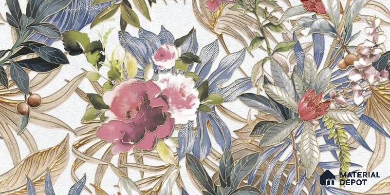 Floral Wall Tile TL 06785 B Arctic Foliage B 2 ft x 1 ft Multi Colour Ceramic Matte Finish Pattern 2 Tile - 9 mm | Ideal for Living Room, Bathroom, Kitchen | Please Expect a Slight Variation of Pattern