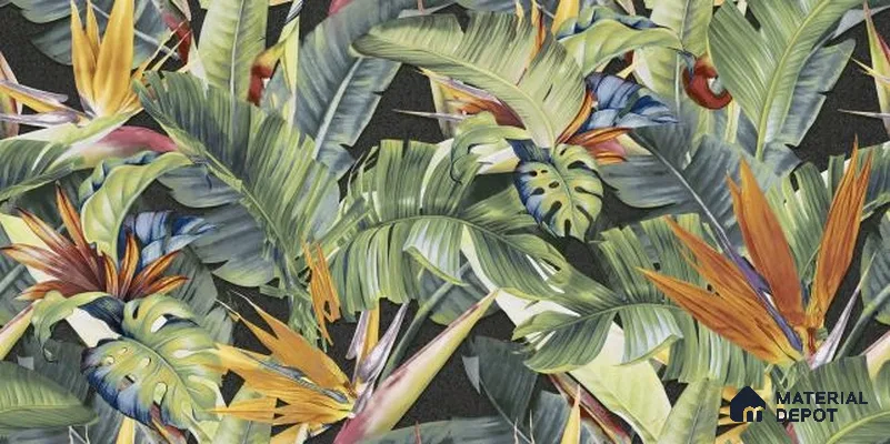 Tropical Wall Tile TL 06787 B Noir Leaf B 2 ft x 1 ft Green Ceramic Matte Finish Pattern 2 Tile - 10 mm | Ideal for Living Room, Bathroom, Kitchen | Please Expect a Slight Variation of Pattern