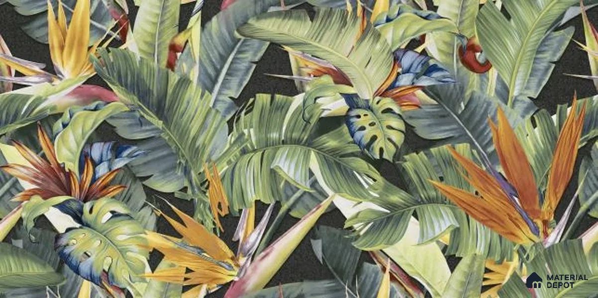 Tropical Wall Tile TL 06787 B Noir Leaf B 2 ft x 1 ft Green Ceramic Matte Finish Pattern 2 Tile - 10 mm | Ideal for Living Room, Bathroom, Kitchen | Please Expect a Slight Variation of Pattern