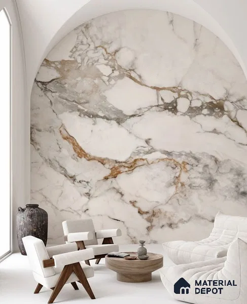 White Marble Look PVC High Gloss Finish UV Marble Polygranite Sheets 8 ft x 4 ft | LM 19517 - 3 mm