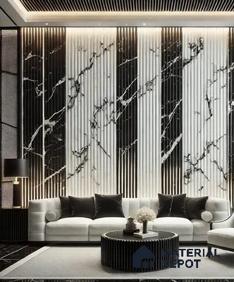 Grey Fluted Look PVC Texture Finish UV Marble Polygranite Sheets 8 ft x 4 ft | LM 19535 - 3 mm