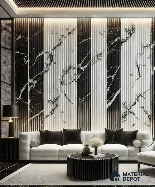 Grey Fluted Look PVC Texture Finish UV Marble Polygranite Sheets 8 ft x 4 ft | LM 19535 - 3 mm