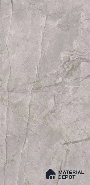 Grey Marble Floor & Wall Tile TL 06708 B Gravier Serene Grey 2 ft x 4 ft Vitrified Glossy Finish - 9 mm | 8 Random Design | Suitable for Living Room, Bedroom, Bathroom