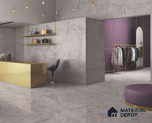 Grey Marble Floor & Wall Tile TL 06708 B Gravier Serene Grey 2 ft x 4 ft Vitrified Glossy Finish - 9 mm | 8 Random Design | Suitable for Living Room, Bedroom, Bathroom