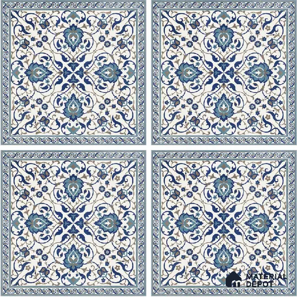 Blue Moroccan Floor & Wall Tile TL 06811 B Lustra Enchanted Mint Bloom 2 ft x 2 ft Vitrified Carving Matte Finish - 9 mm | Suitable for Living Room, Bedroom, Bathroom | Please Expect a Slight Variation of Pattern