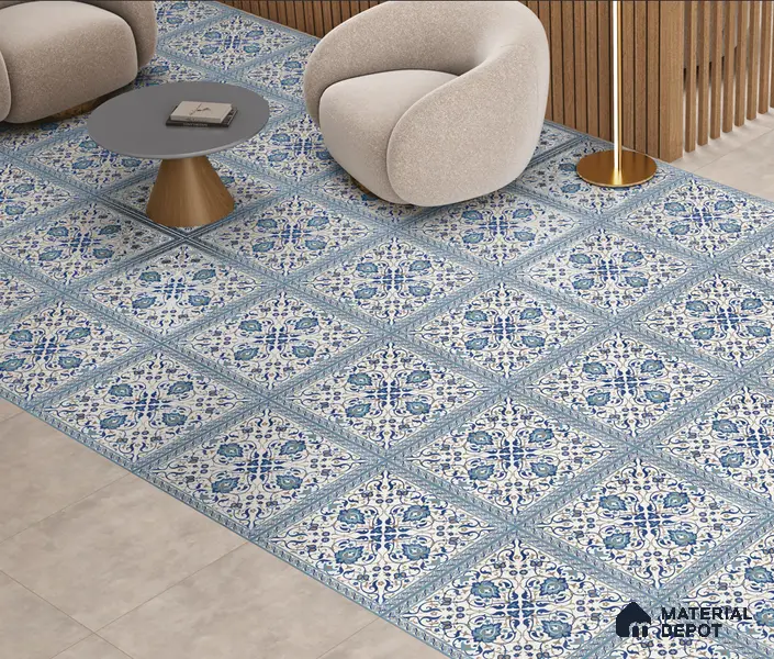 Blue Moroccan Floor & Wall Tile TL 06811 B Lustra Enchanted Mint Bloom 2 ft x 2 ft Vitrified Carving Matte Finish - 9 mm | Suitable for Living Room, Bedroom, Bathroom | Please Expect a Slight Variation of Pattern