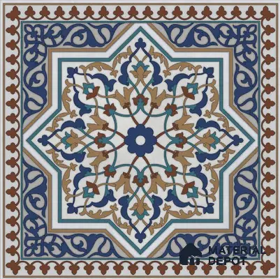 Multi Colour Moroccan Floor & Wall Tile TL 06808 Lustra Azure Arabesque 2 ft x 2 ft Vitrified Carving Matte Finish - 9 mm | Suitable for Living Room, Bedroom, Bathroom | Please Expect a Slight Variation of Pattern