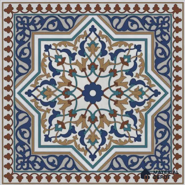 Multi Colour Moroccan Floor & Wall Tile TL 06808 Lustra Azure Arabesque 2 ft x 2 ft Vitrified Carving Matte Finish - 9 mm | Suitable for Living Room, Bedroom, Bathroom | Please Expect a Slight Variation of Pattern