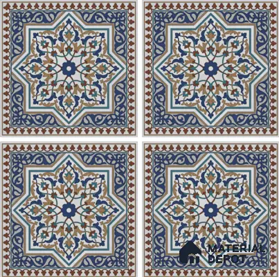 Multi Colour Moroccan Floor & Wall Tile TL 06808 Lustra Azure Arabesque 2 ft x 2 ft Vitrified Carving Matte Finish - 9 mm | Suitable for Living Room, Bedroom, Bathroom | Please Expect a Slight Variation of Pattern