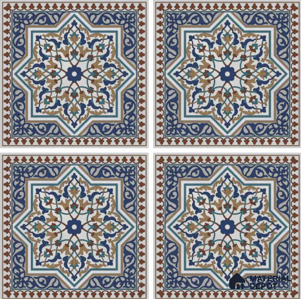 Multi Colour Moroccan Floor & Wall Tile TL 06808 Lustra Azure Arabesque 2 ft x 2 ft Vitrified Carving Matte Finish - 9 mm | Suitable for Living Room, Bedroom, Bathroom | Please Expect a Slight Variation of Pattern