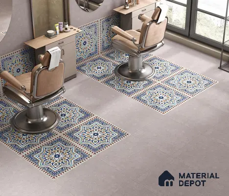 Multi Colour Moroccan Floor & Wall Tile TL 06808 Lustra Azure Arabesque 2 ft x 2 ft Vitrified Carving Matte Finish - 9 mm | Suitable for Living Room, Bedroom, Bathroom | Please Expect a Slight Variation of Pattern