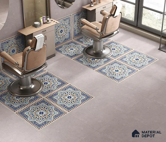 Multi Colour Moroccan Floor & Wall Tile TL 06808 Lustra Azure Arabesque 2 ft x 2 ft Vitrified Carving Matte Finish - 9 mm | Suitable for Living Room, Bedroom, Bathroom | Please Expect a Slight Variation of Pattern