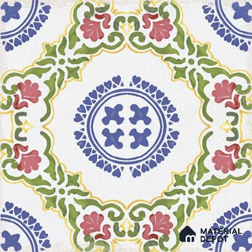 Moroccan Wall & Floor Tile TL 06669 Marsella 1 ft x 1 ft Multi Colour Ceramic Glue Matte Finish Tile - 9 mm | Suitable for Bathroom, Kitchen, Balcony | Please Expect a Slight Variation of Pattern