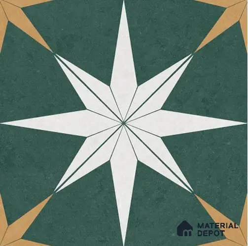 Moroccan Wall & Floor Athangudi Tile TL 06675 C Riga 1 ft x 1 ft Green Ceramic Glue Matte Finish Tile - 9 mm | Ideal for Living Room, Bathroom, Kitchen | Please Expect a Slight Variation of Pattern