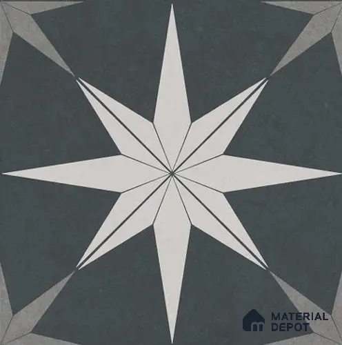 Moroccan Wall & Floor Athangudi Tile TL 06675 B Riga 1 ft x 1 ft Grey Ceramic Glue Matte Finish Tile - 9 mm | Ideal for Living Room, Bathroom, Kitchen | Please Expect a Slight Variation of Pattern