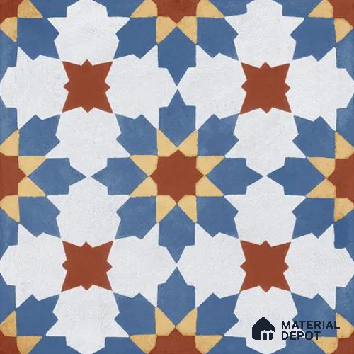 Moroccan Wall & Floor Athangudi Tile TL 06667 Rabat 1 ft x 1 ft Multi Colour Ceramic Glue Matte Finish Tile - 9 mm | Suitable for Bathroom, Kitchen, Balcony | Please Expect a Slight Variation of Pattern