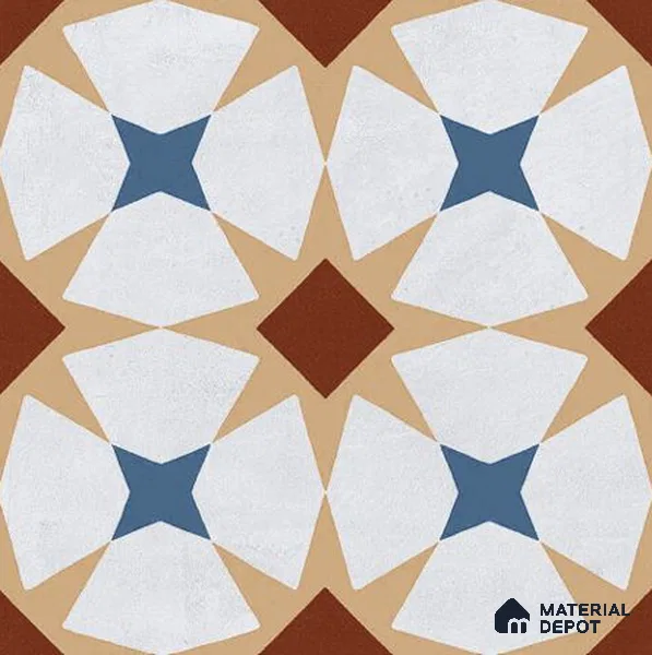 Moroccan Wall & Floor Tile TL 06672 Cavan 1 ft x 1 ft Multi Colour Ceramic Glue Matte Finish Tile - 9 mm | Ideal for Living Room, Bathroom, Kitchen | Please Expect a Slight Variation of Pattern