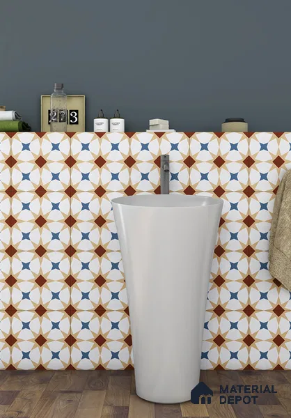 Moroccan Wall & Floor Tile TL 06672 Cavan 1 ft x 1 ft Multi Colour Ceramic Glue Matte Finish Tile - 9 mm | Ideal for Living Room, Bathroom, Kitchen | Please Expect a Slight Variation of Pattern