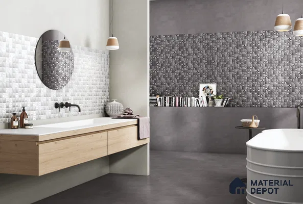 Grey Plain Floor Tile TL 06736 C Lustra Ashen Path 12 Inch x 12 Inch Ceramic Carving Matte Finish - 9 mm |  | Suitable for Living Room, Bedroom, Bathroom