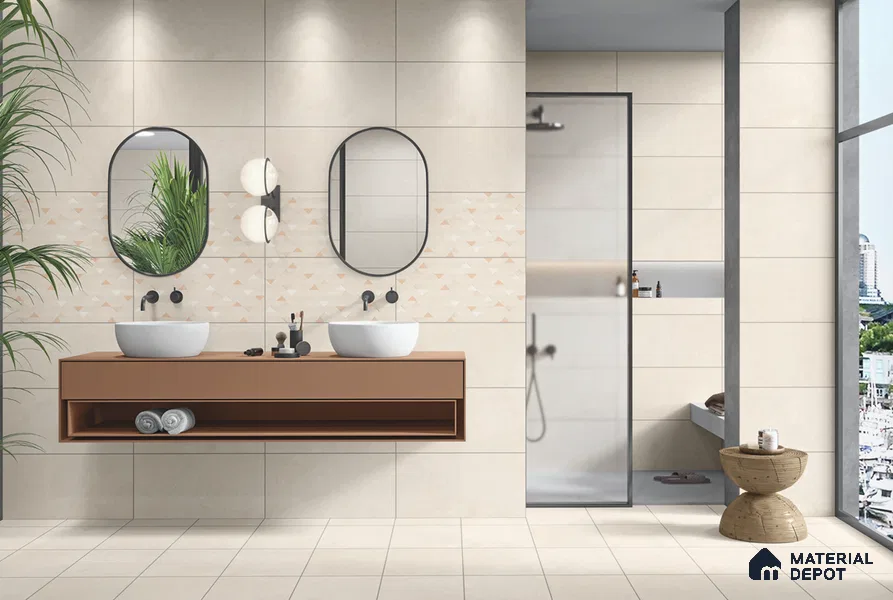 Cream Stone Floor Tile TL 06766 Lustra Moonlit Pearlwalk 1 ft x 1 ft Ceramic Carving Matte Finish - 9 mm |  | Suitable for Living Room, Bedroom, Bathroom