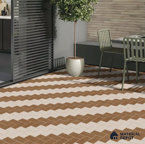Multi Colour Stone Floor Tile TL 06827 Lustra Riverbed Beige 2 ft x 2 ft Vitrified Carving Matte Finish - 12 mm | Suitable for Living Room, Bedroom, Bathroom
