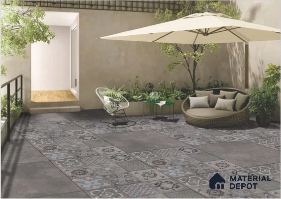 Grey Stone Floor Tile TL 06859 B Lustra Duskwood Ash 2 ft x 2 ft Vitrified Carving Matte Finish - 12 mm | 8 Random Design | Suitable for Living Room, Bedroom, Bathroom