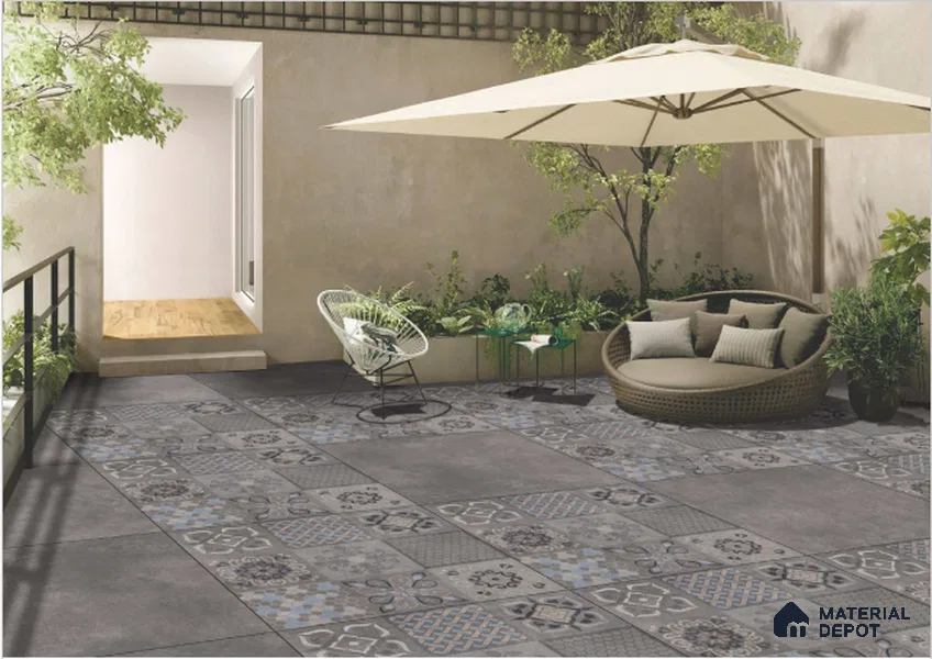 Grey Stone Floor Tile TL 06859 B Lustra Duskwood Ash 2 ft x 2 ft Vitrified Carving Matte Finish - 12 mm | 8 Random Design | Suitable for Living Room, Bedroom, Bathroom