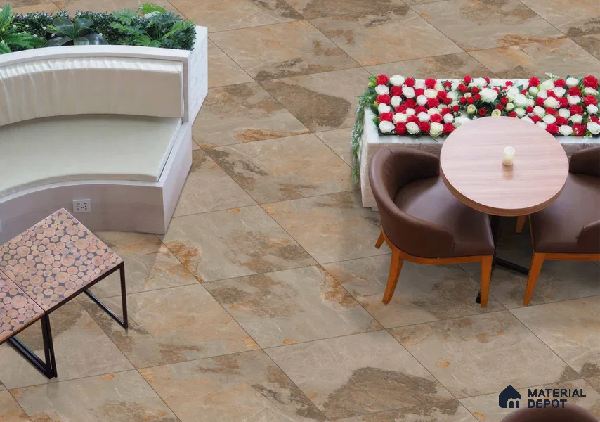 Stone Floor Tile TL 06821 Rust Brown 2 ft x 2 ft Matte Finish Anti Skid Vitrified Tile - 12 mm | 5 Random Design | Suitable for Balcony, Terrace & Coutyard