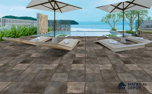 Stone Floor Tile TL 06832 Railey Rust 2 ft x 2 ft Matte Finish Anti Skid Vitrified Tile - 12 mm | 4 Random Design | Suitable for Balcony, Terrace & Coutyard