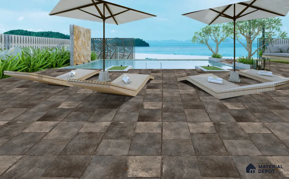 Stone Floor Tile TL 06832 Railey Rust 2 ft x 2 ft Matte Finish Anti Skid Vitrified Tile - 12 mm | 4 Random Design | Suitable for Balcony, Terrace & Coutyard
