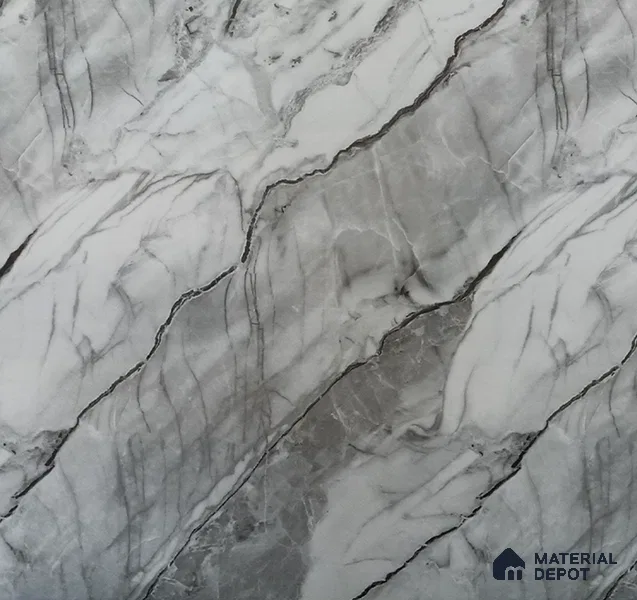 Grey Marble Look UPVC High Gloss Finish UV Marble Polygranite Sheets 8 ft x 4 ft | LM 19538 - 3 mm